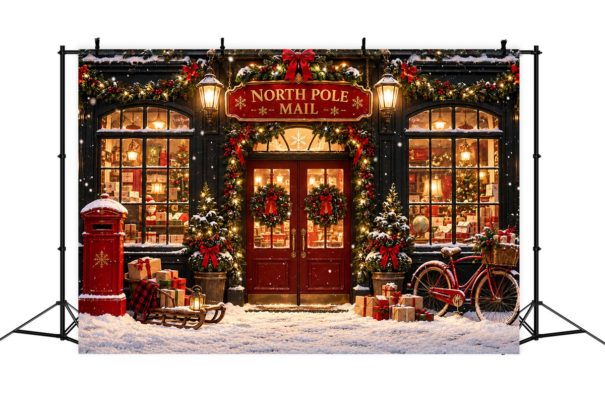North Pole Photo Backdrop Winter Snow Mail Station Christmas Photography Backdrops UK ZTT610-43
