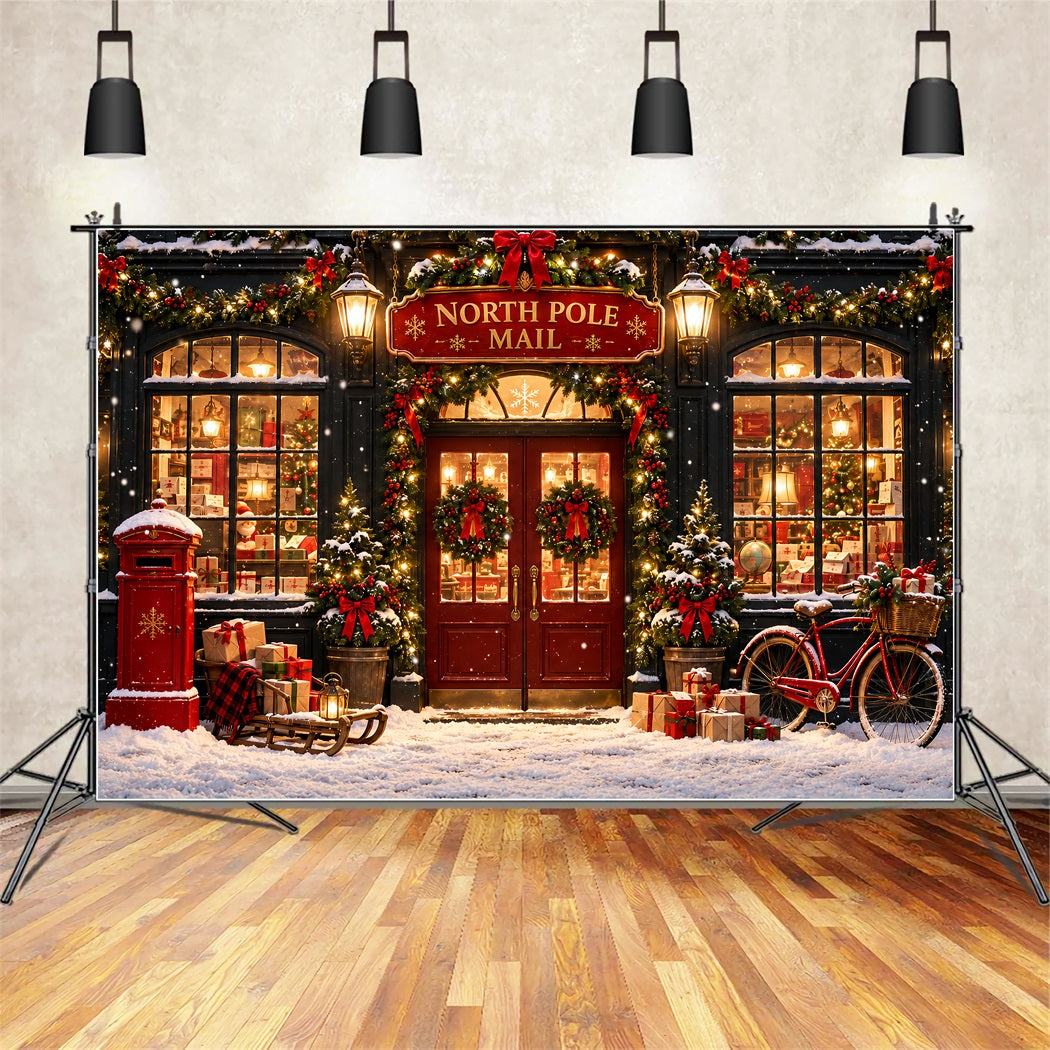 North Pole Photo Backdrop Winter Snow Mail Station Christmas Photography Backdrops UK ZTT610-43