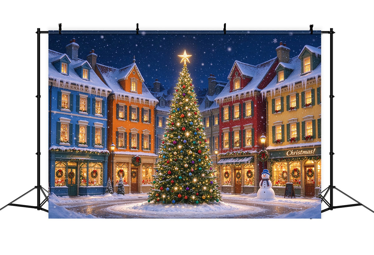 Christmas Town Backdrops Colorful Snowy House Tree Christmas Picture Backdrop UK ZTT610-47