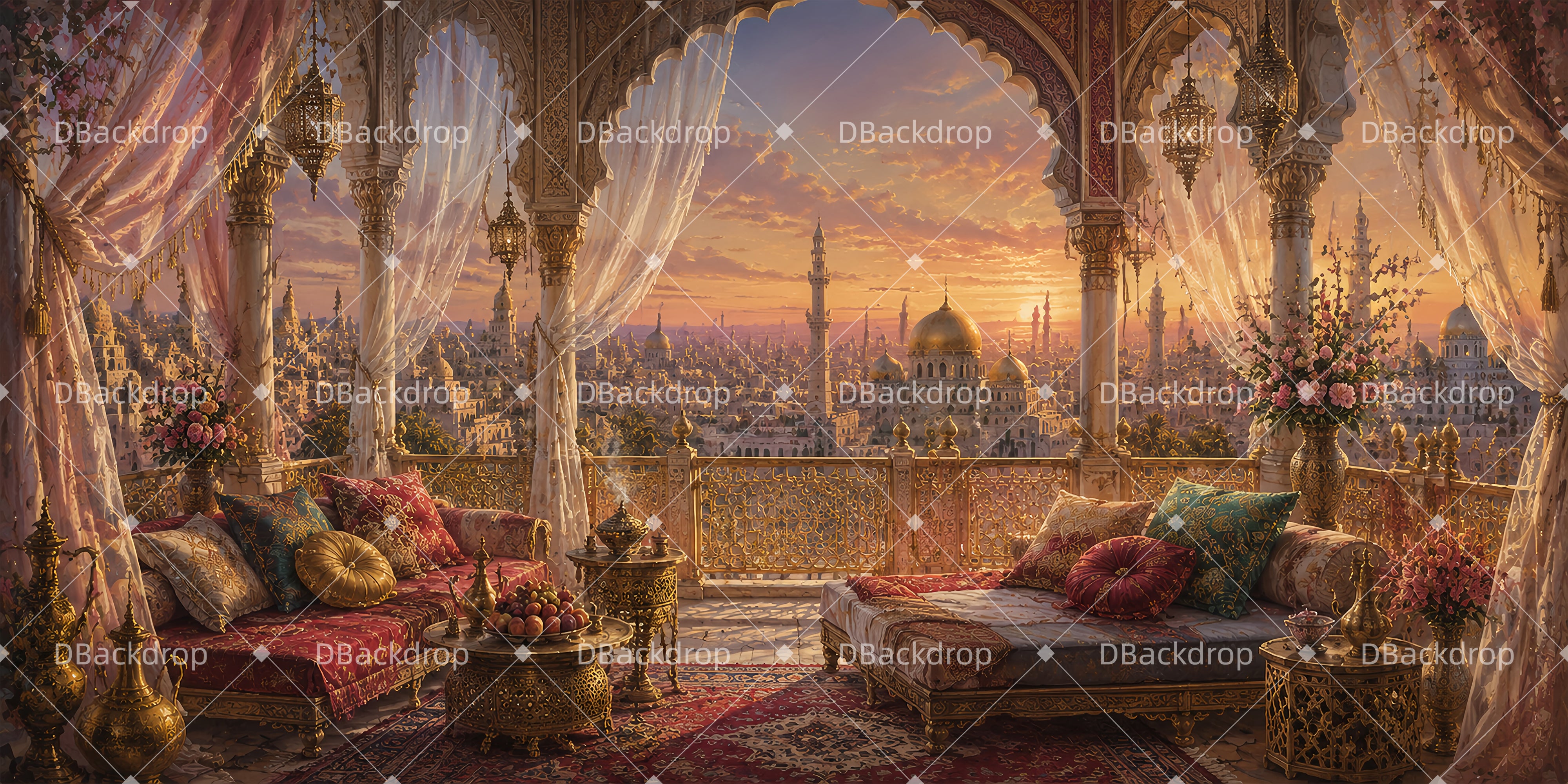 Movie Theater Backdrop Sunset Palace Balcony Performance Backdrop UK ZTT65-T45