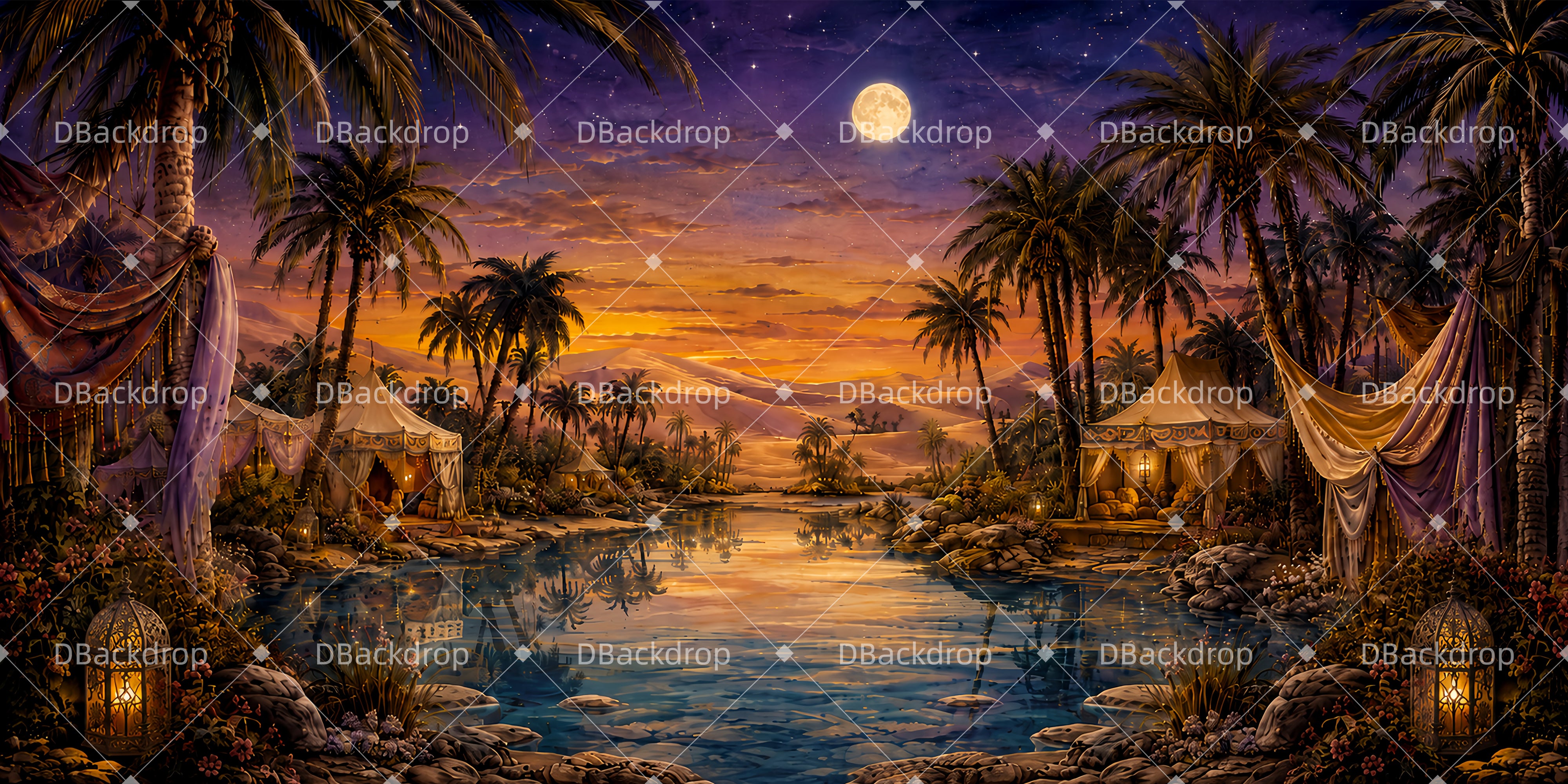 Stage Scenery Backdrops Desert Oasis Camp Theater Backdrop UK ZTT65-T47