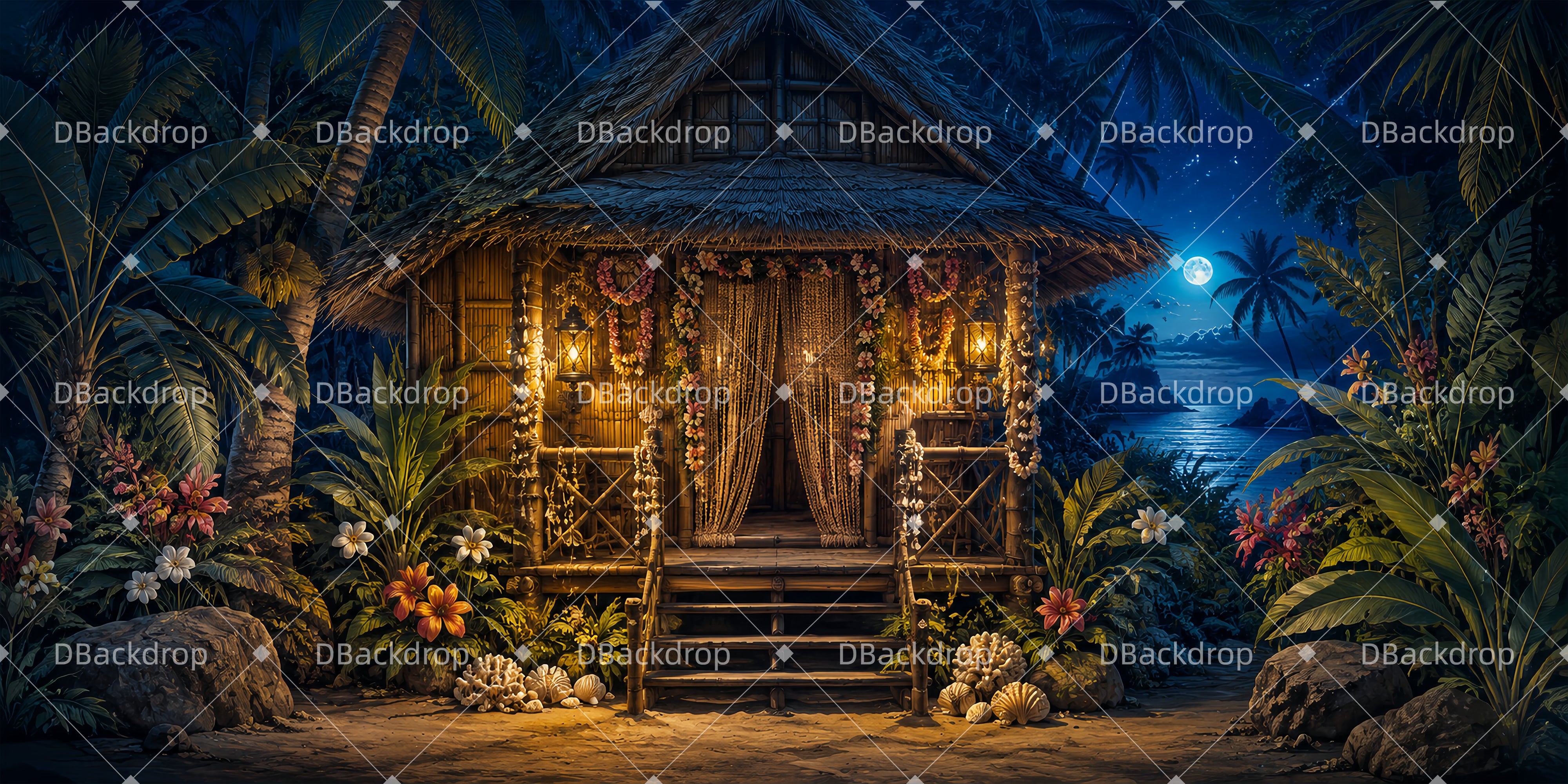 Theater Stage Backdrops Beach Bungalow School Play Backdrops UK ZTT65-T73