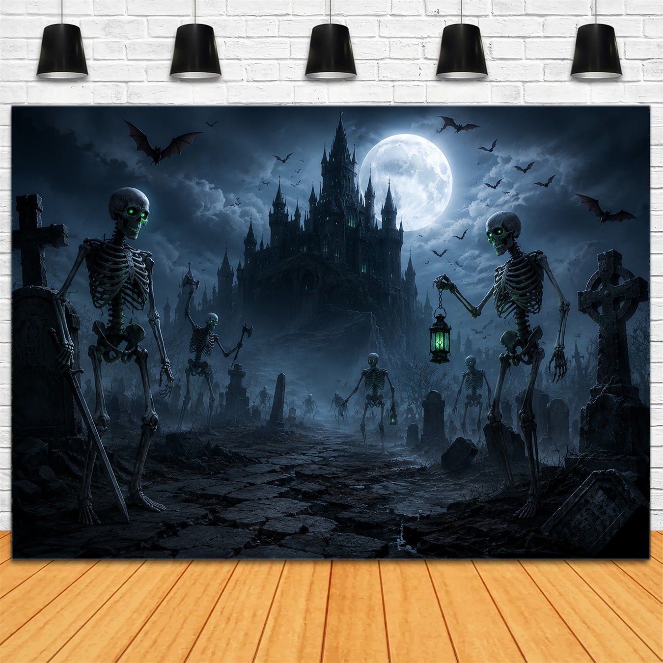 DIY Halloween Backdrop Ideas Moonlit Skeleton Castle Graveyard Scary Backdrops For Halloween UK ZTT67-1