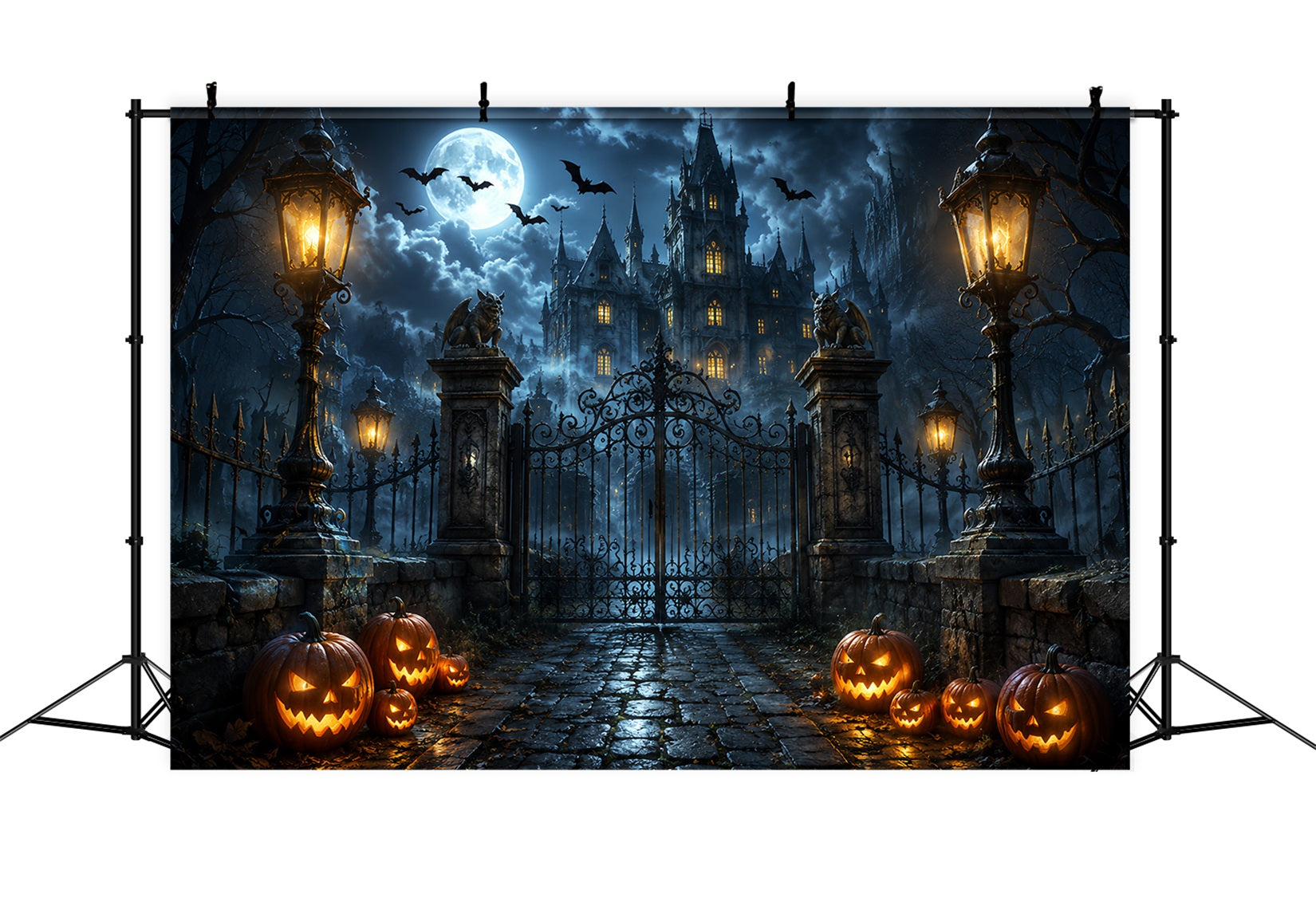 Halloween Backdrop Photography Gothic Castle Pumpkin Gateway Halloween Scary Backdrop UK ZTT67-12