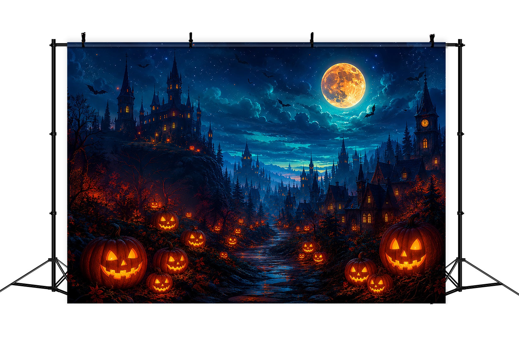Halloween Party Photo Backdrop Ideas Glowing Pumpkin Castle Valley Creepy Halloween Backdrop UK ZTT67-15