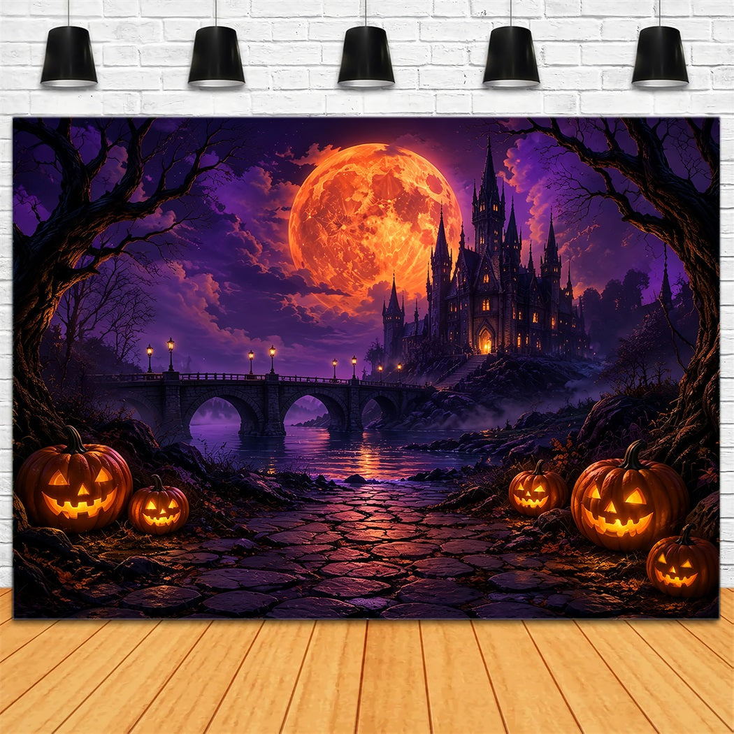 Scary Halloween Photo Backdrops Fiery Moon Gothic Castle Happy Halloween Backdrop UK ZTT67-17