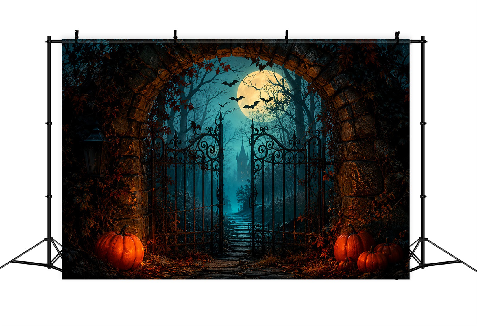 Halloween Themed Backdrops Moonlit Pumpkin Castle Gateway Halloween Backdrop Ideas UK ZTT67-25