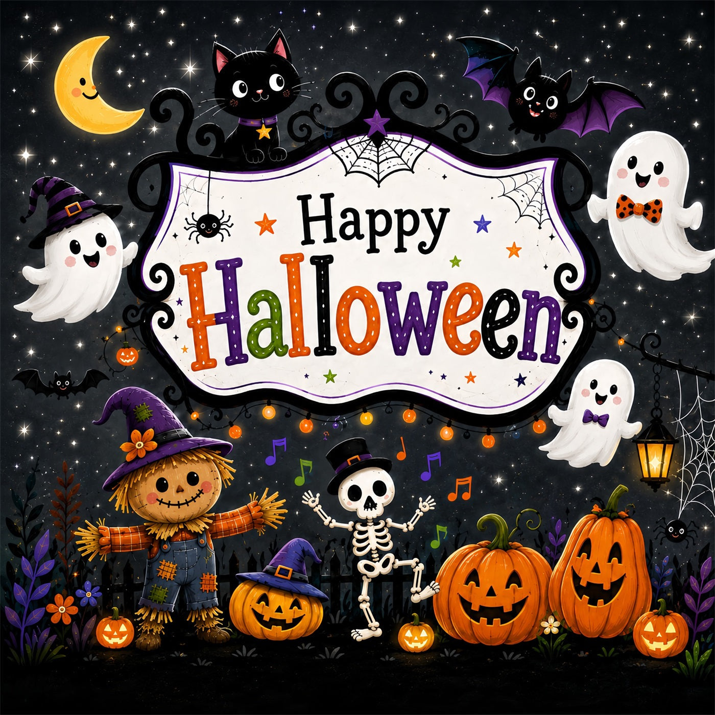 Cute Halloween Backdrops Cute Ghost Skeleton Party Halloween Backdrops Scene Setters UK ZTT67-26