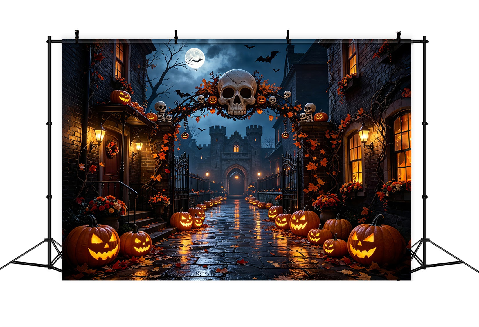 Halloween Party Backdrops Skull Arch Pumpkin Street Halloween Photo Booth Backdrop UK ZTT67-27