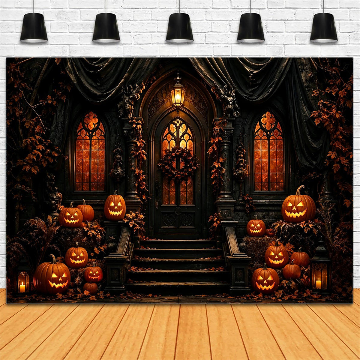 Halloween Backdrop Photo Gothic Pumpkin Mansion Entrance Halloween Party Backdrop UK ZTT67-30