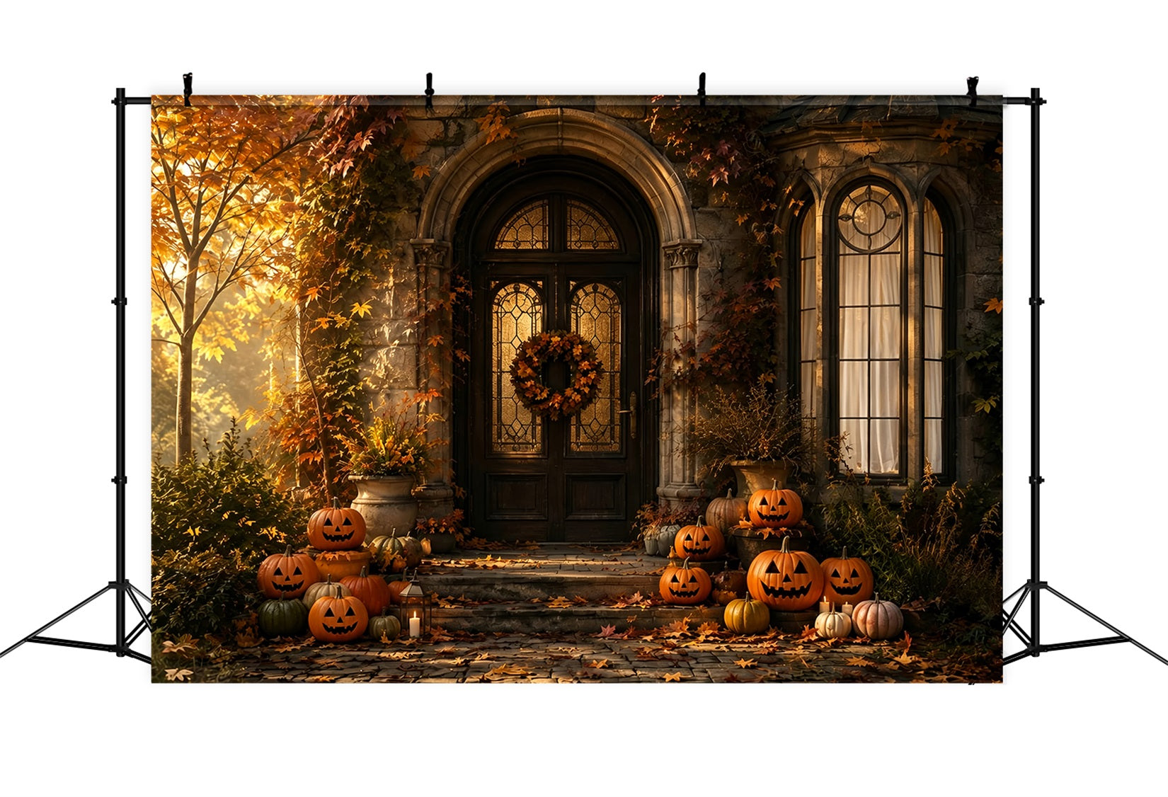 Halloween Outdoor Backdrop Autumn Pumpkin Manor Porch Halloween Backdrops For Photos UK ZTT67-31