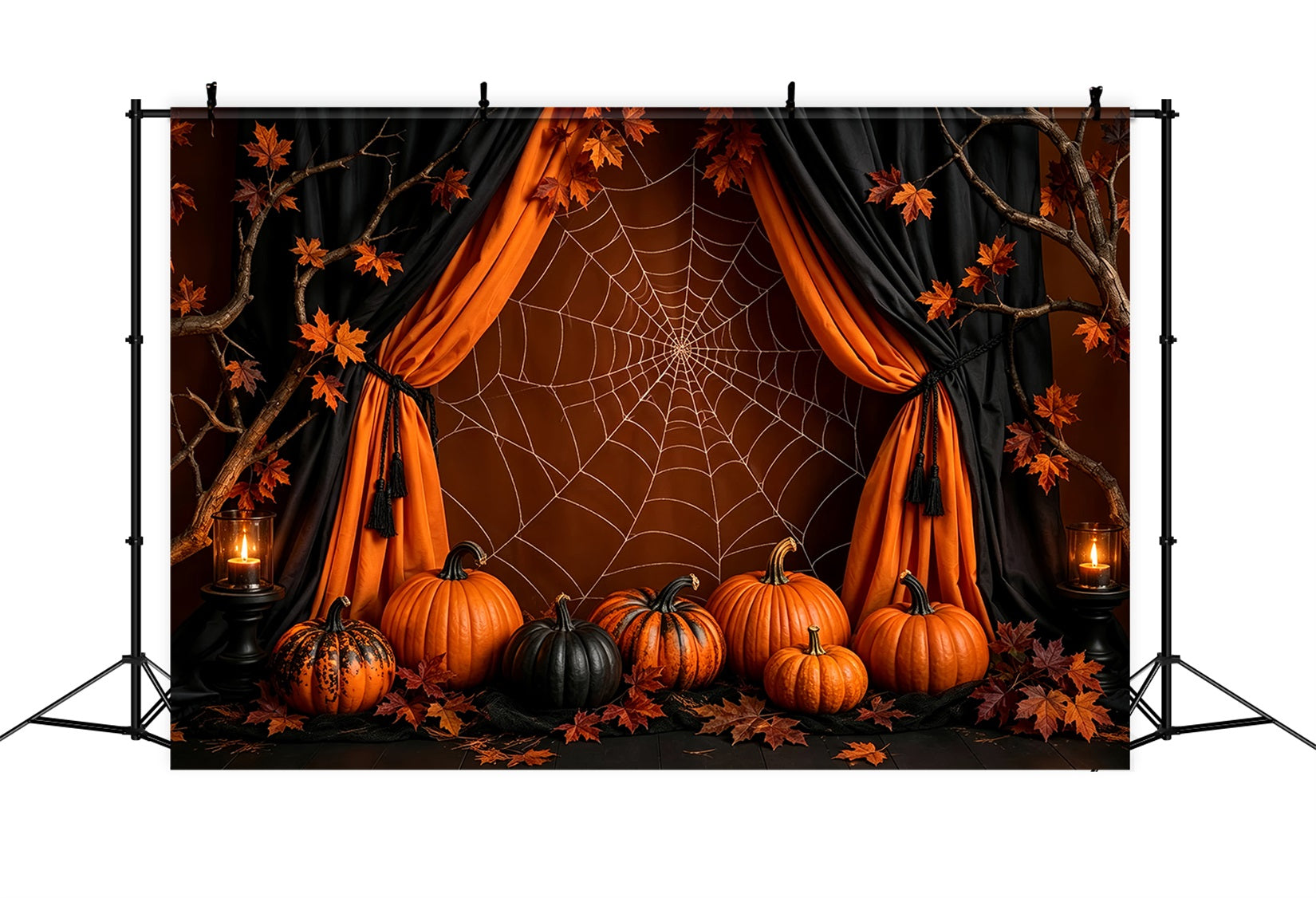 Halloween Pumpkin Backdrop Orange Spiderweb Pumpkin Drapery Halloween Photo Backdrop Ideas UK ZTT67-32