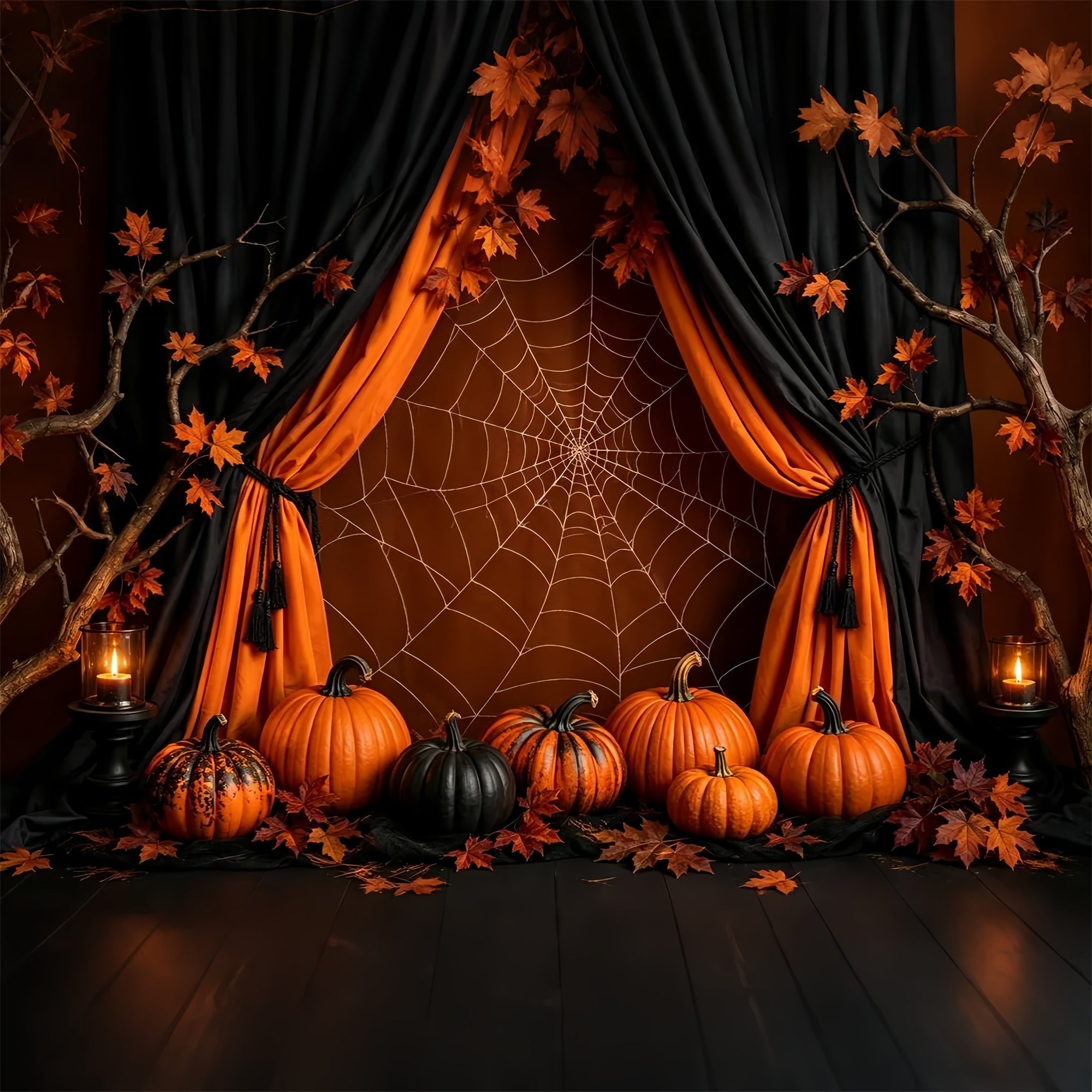 Halloween Pumpkin Backdrop Orange Spiderweb Pumpkin Drapery Halloween Photo Backdrop Ideas UK ZTT67-32