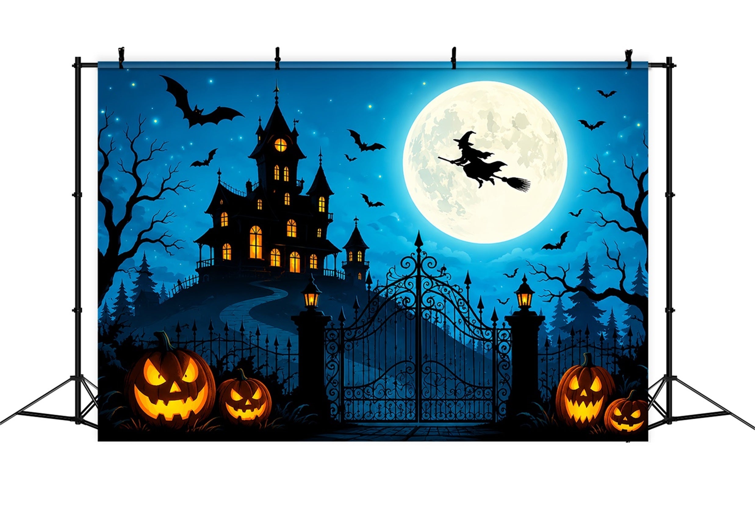 Halloween Castle Backdrop Flying Witch Pumpkin Gateway Large Halloween Backdrop UK ZTT67-36