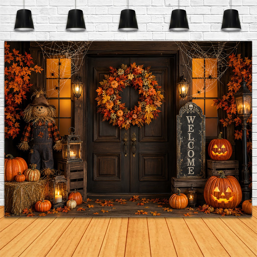 Halloween Backdrop Photo Booth Pumpkin Wreath Scarecrow Porch Backdrops Halloween UK ZTT67-4