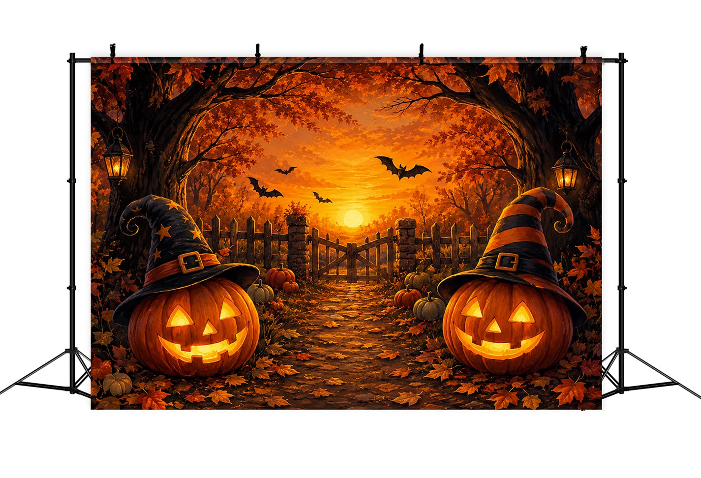 Halloween Stage Backdrop Witch Hat Pumpkin Path Halloween Photography Backdrops UK ZTT67-5