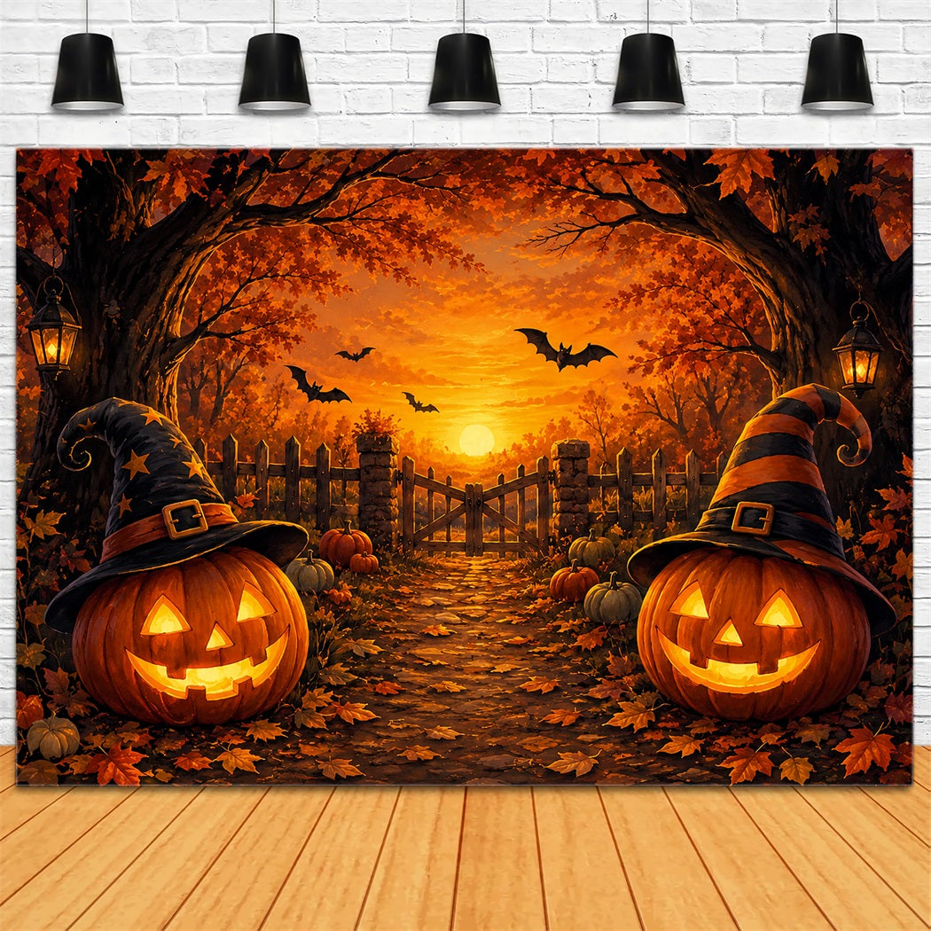 Halloween Stage Backdrop Witch Hat Pumpkin Path Halloween Photography Backdrops UK ZTT67-5