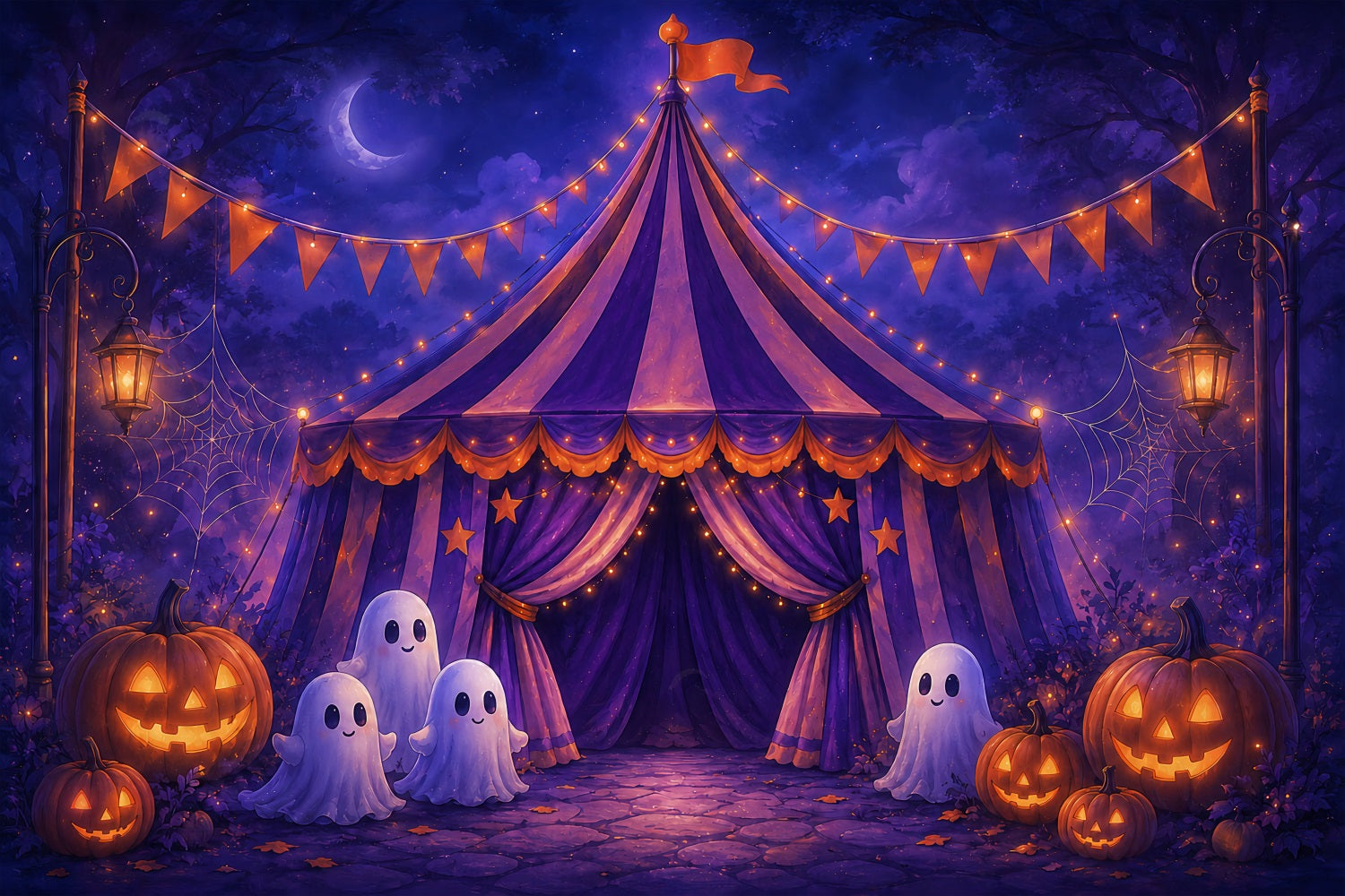 Freak Show Creepy Carnival Backdrop Purple Ghost Circus Tent Magicians Backdrop UK ZTT67-55