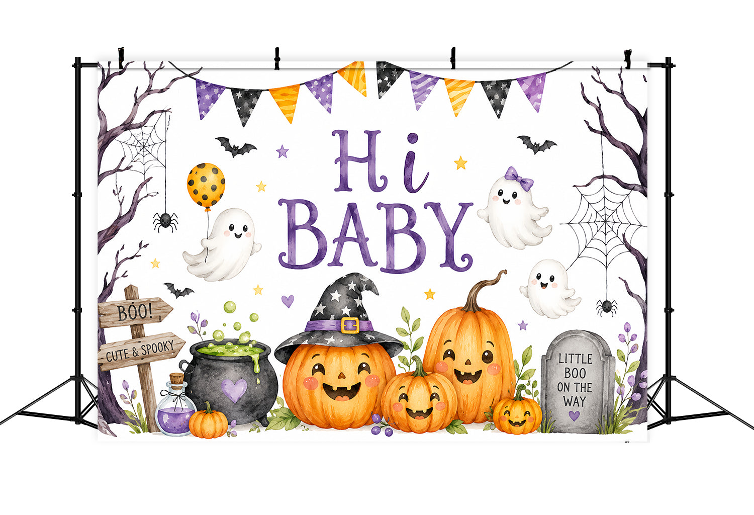 Halloween Baby Shower Backdrop Cute Ghost Pumpkin Gathering Photography Halloween Backdrop UK ZTT67-6