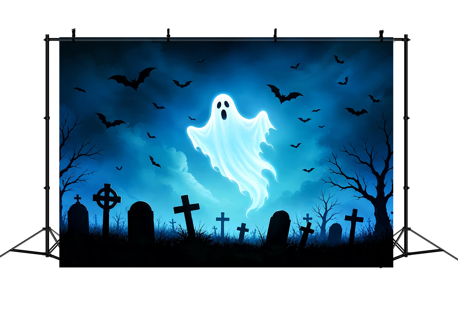 Ghost Stained Glass Backdrop Glowing Ghost Bat Graveyard Cool Halloween Backdrops UK ZTT67-66
