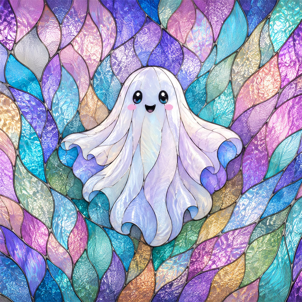 Stained Glass Backdrop Tapestry Ghost Pastel Cute Ghost Halloween Backdrops For Photography UK ZTT67-71