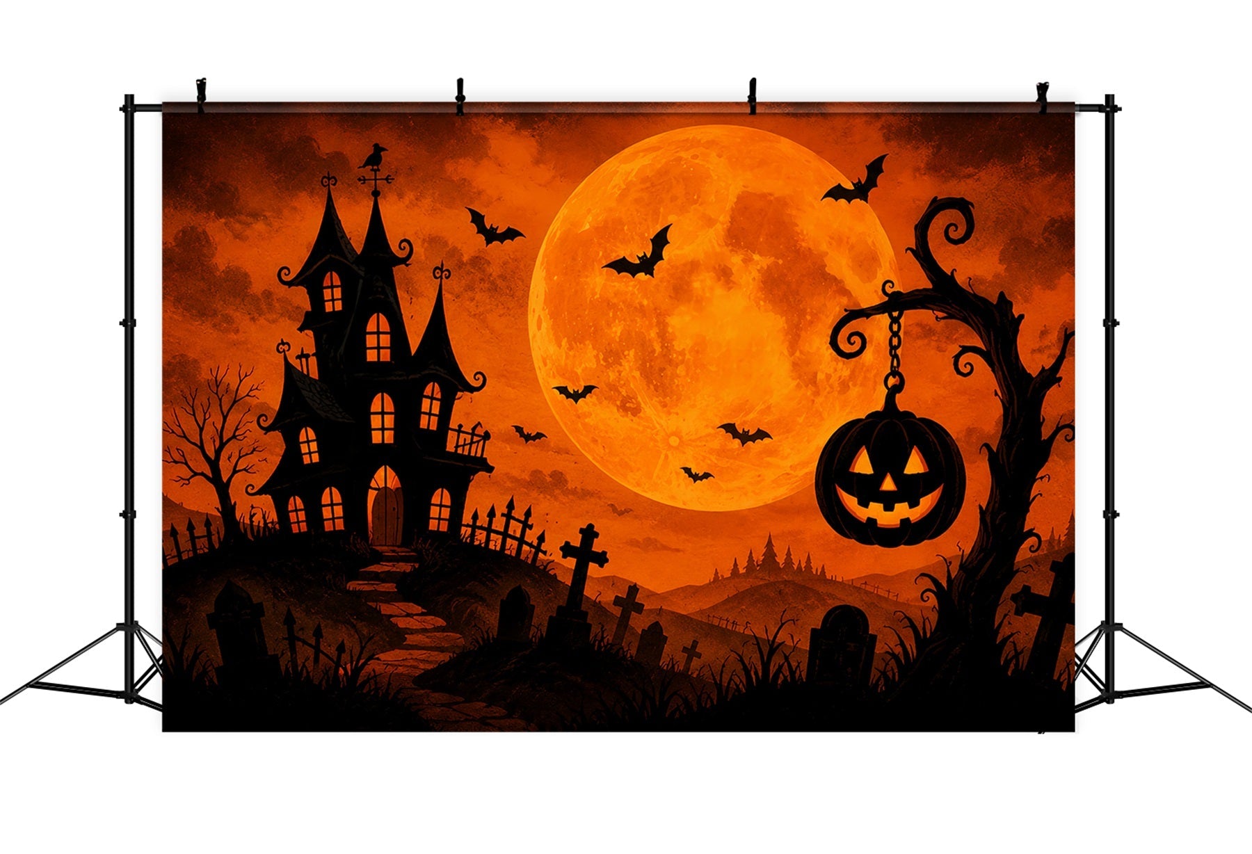 Halloween Backdrops For Pictures Orange Moon Haunted Mansion Halloween Circus Backdrop UK ZTT67-9