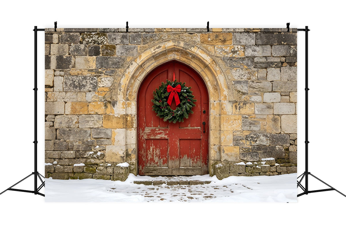 Church Christmas Backdrop Rustic Stone Arch Door Photographic Backdrops ChristmasUK ZTT69-10