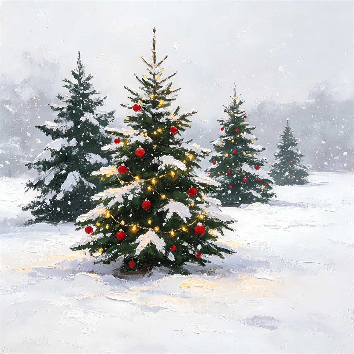 Winter Christmas Backdrop Snowy Painted Pine Grove Christmas BackdropUK ZTT69-12