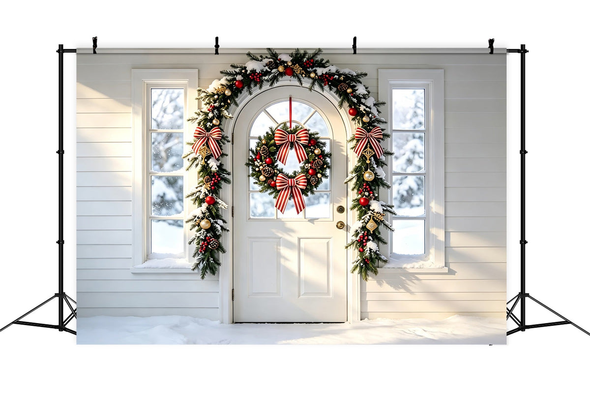 White Christmas Backdrop Arch Wreath Garland Doorway Christmas BackdropsUK ZTT69-13