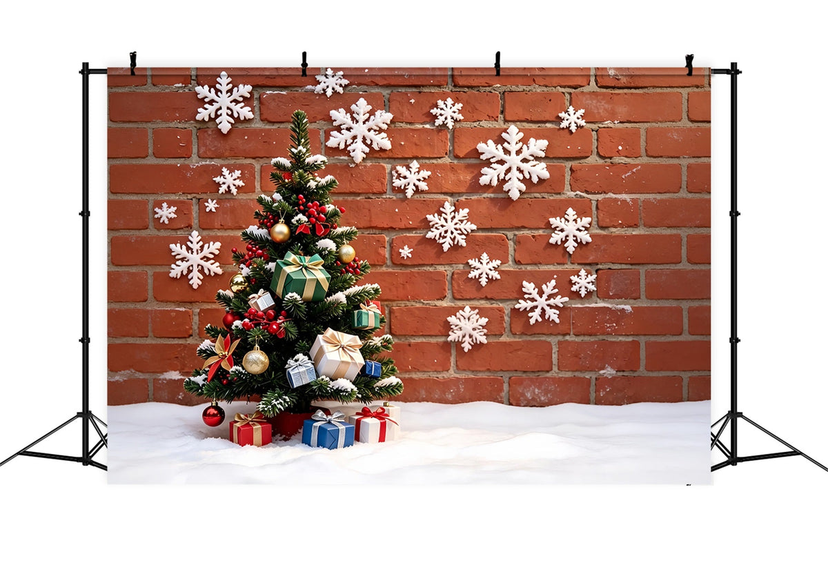 Christmas Snowflake Backdrop Brick Wall Tree Snow Decor Backdrop ChristmasUK ZTT69-16