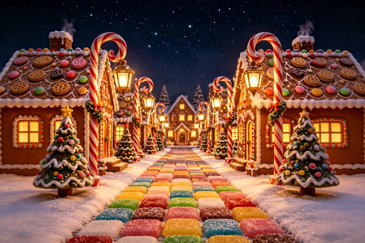 Candyland Christmas Backdrop Gingerbread Candy Village Christmas Photography BackdropUK ZTT69-17