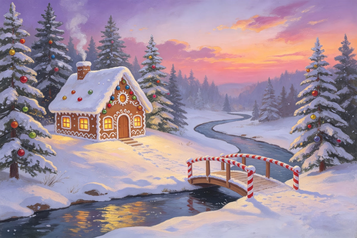 Christmas Forest Backdrop Gingerbread Bridge River Large Christmas BackdropsUK ZTT69-21