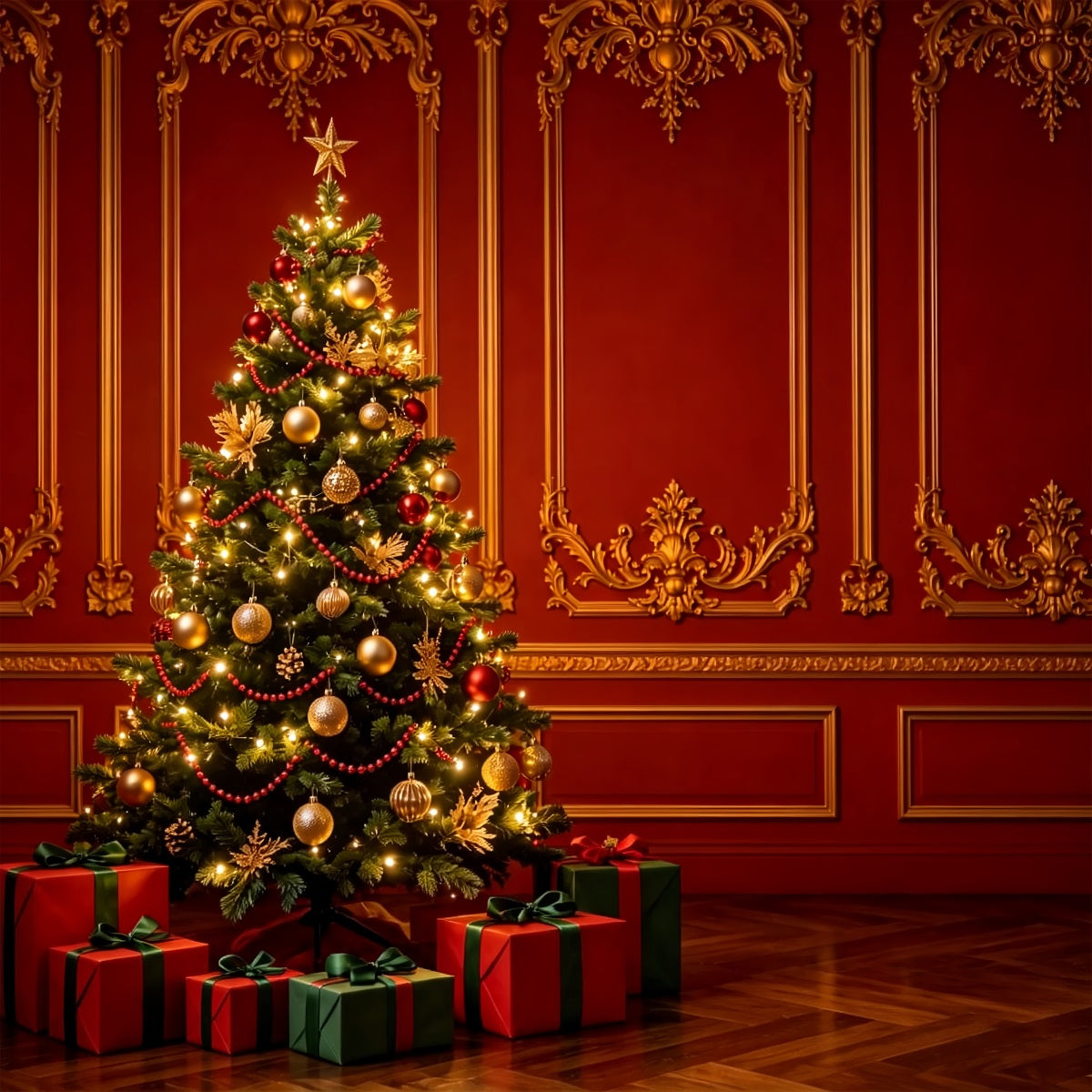 Red Christmas Backdrop Palace Retro Wall Tree Christmas Wall BackdropUK ZTT69-22