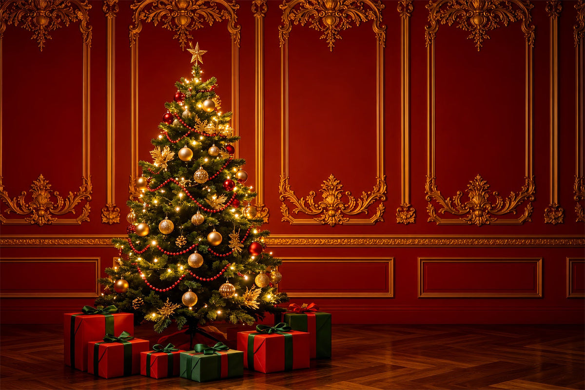 Red Christmas Backdrop Palace Retro Wall Tree Christmas Wall BackdropUK ZTT69-22