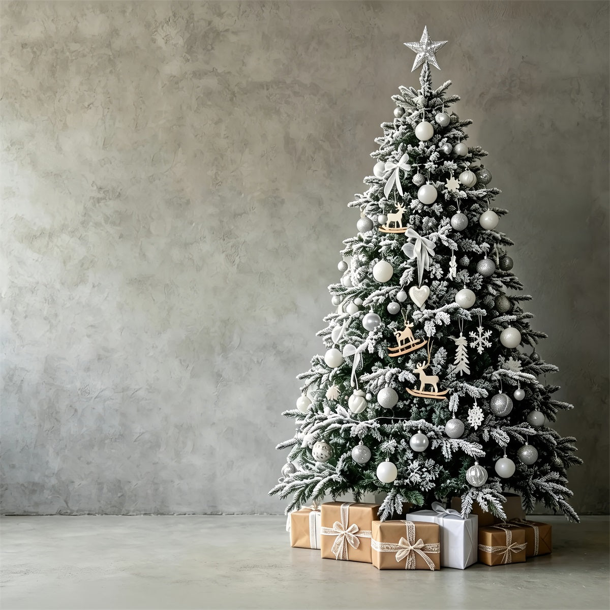 Simple Christmas Backdrop White Frosted Tree Corner Photography Christmas BackdropsUK ZTT69-23