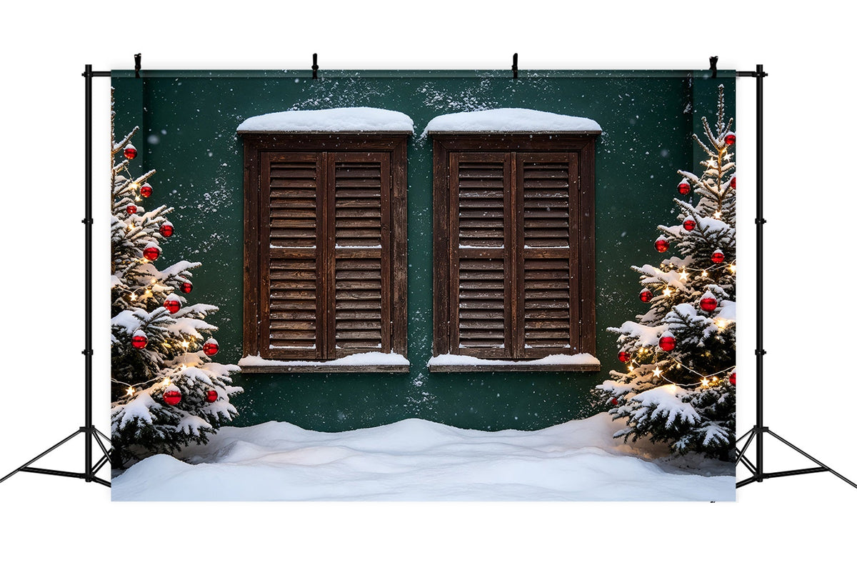 Country Christmas Backdrop Snowy Window Shutters Backdrops ChristmasUK ZTT69-25