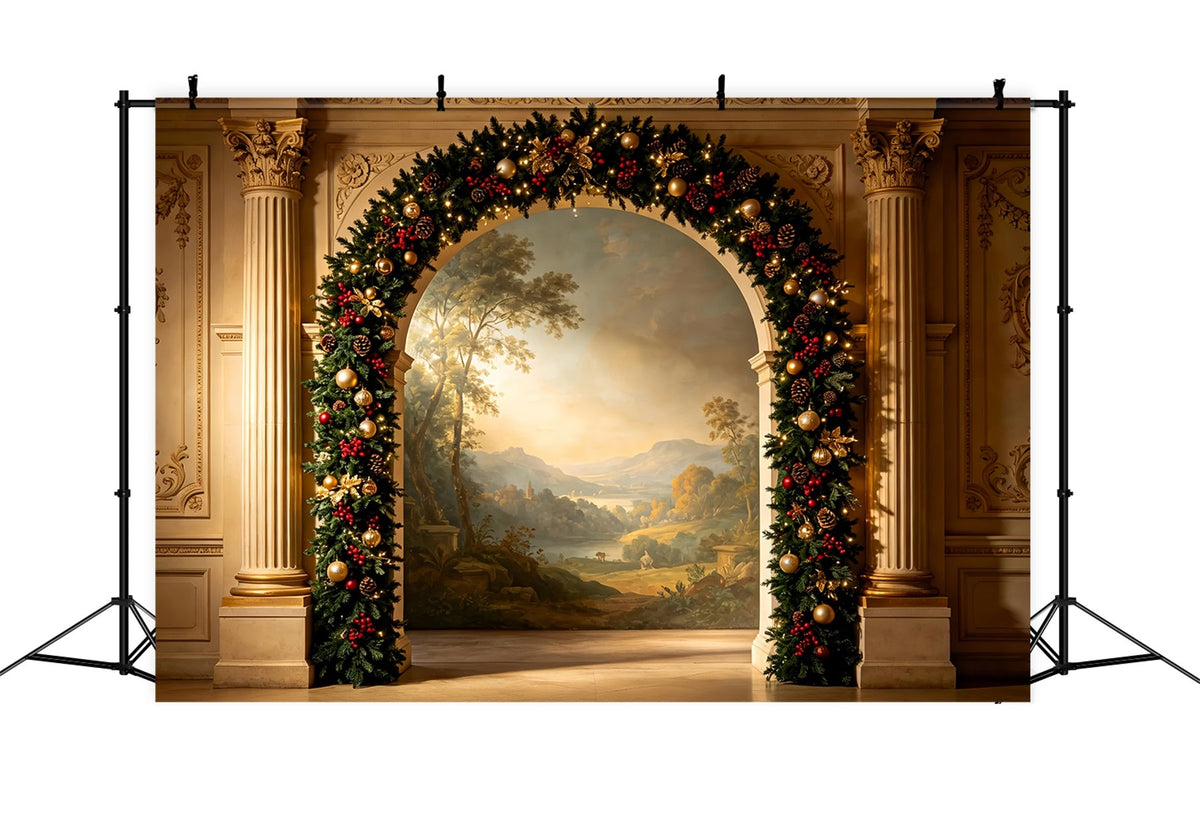 Victorian Christmas Backdrop Elegant Garland Archway Photography Christmas BackdropUK ZTT69-26