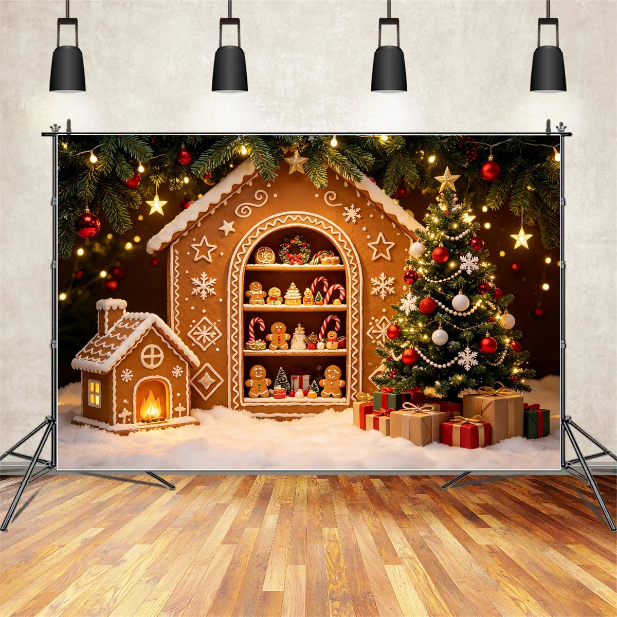 Christmas Gingerbread Backdrop Gingerbread House Display Photography Backdrops ChristmasUK ZTT69-27