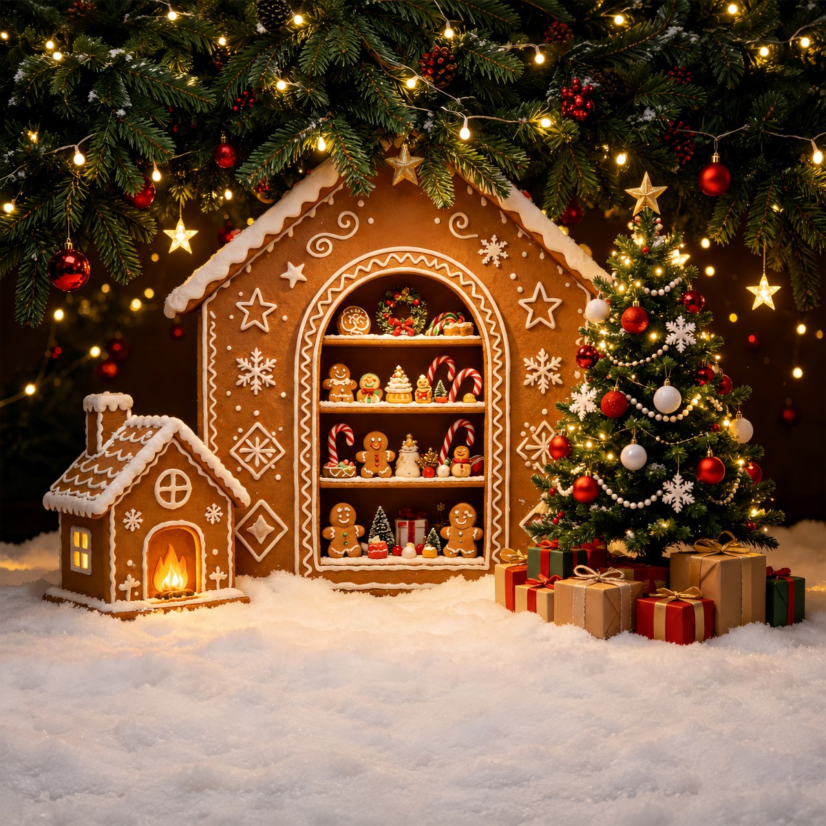 Christmas Gingerbread Backdrop Gingerbread House Display Photography Backdrops ChristmasUK ZTT69-27