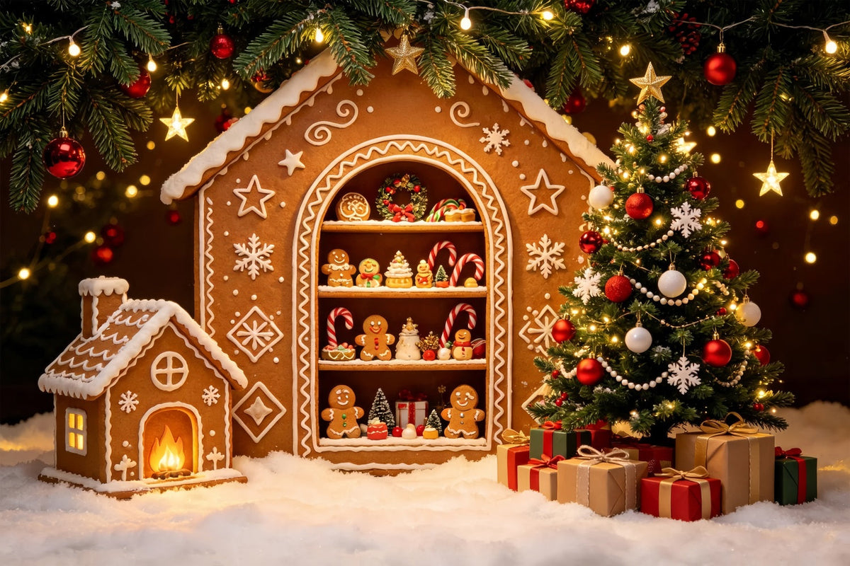 Christmas Gingerbread Backdrop Gingerbread House Display Photography Backdrops ChristmasUK ZTT69-27