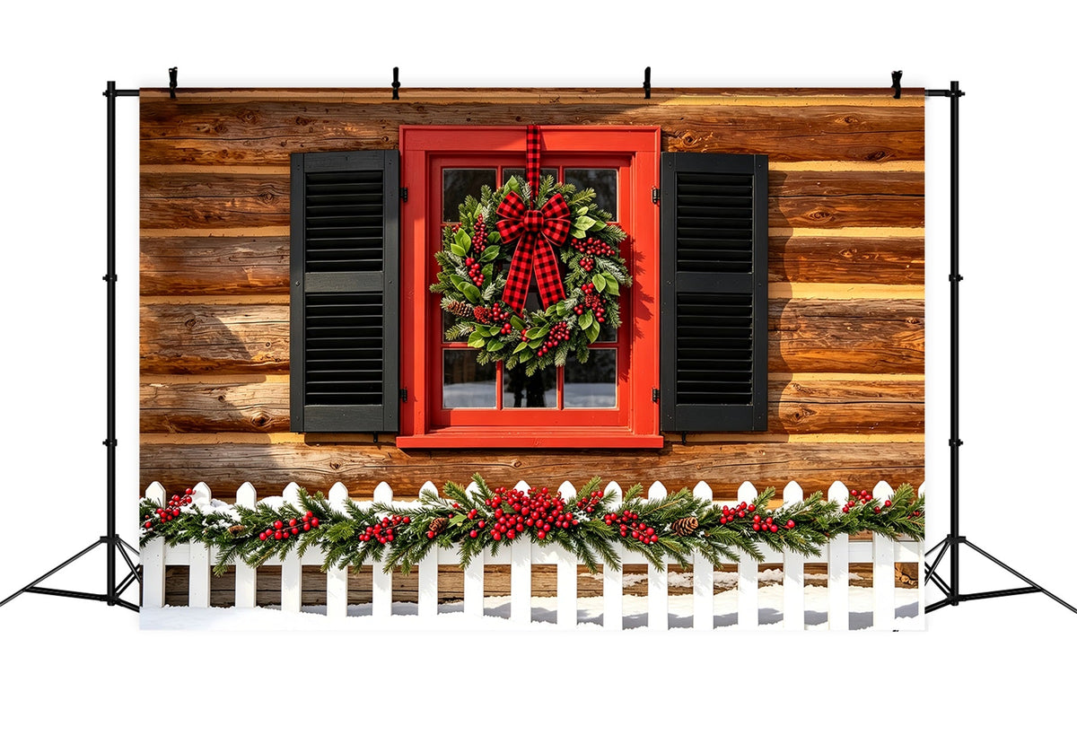 Country Christmas Backdrop Rustic Cabin Wreath Window Christmas Wall BackdropsUK ZTT69-29