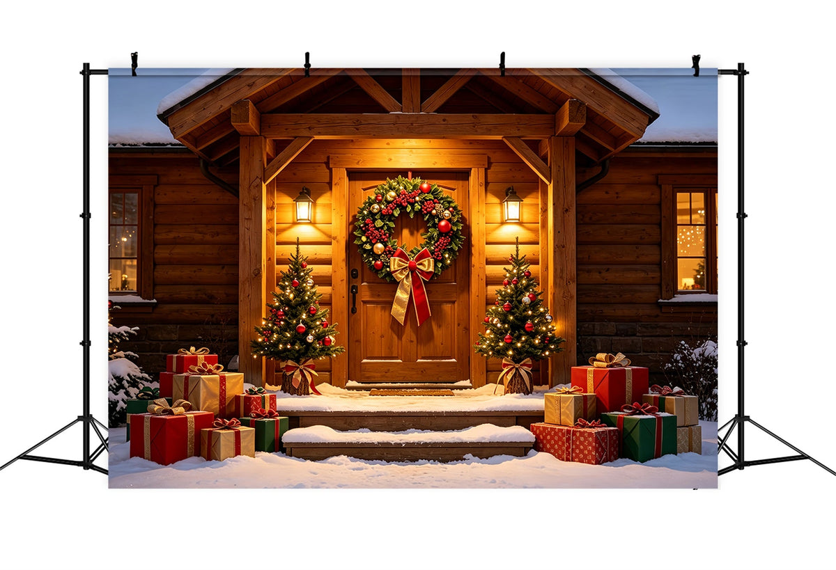 Country Christmas Backdrop Woodland Cabin Door Wreath Studio Backdrops ChristmasUK ZTT69-33