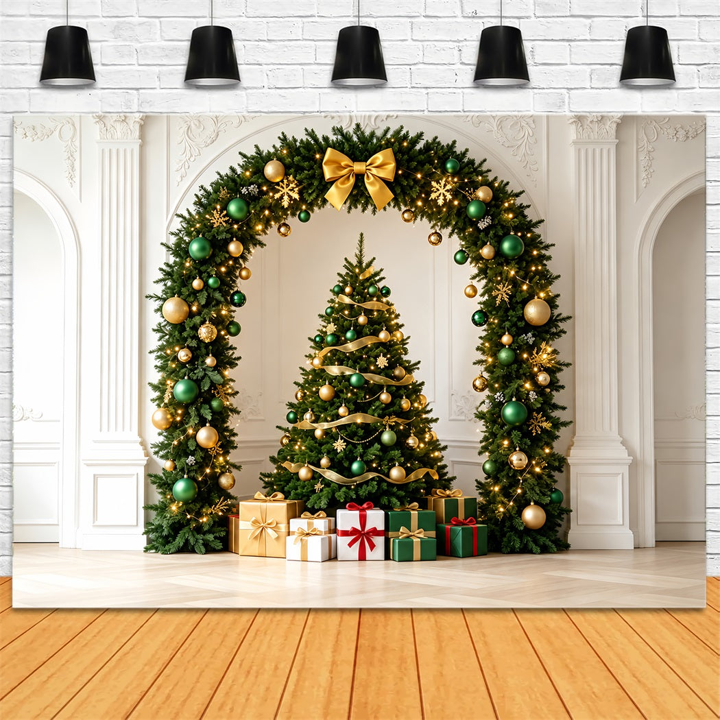 Christmas Ornament Backdrop Elegant Green Gold Arch Studio Christmas BackdropsUK ZTT69-38