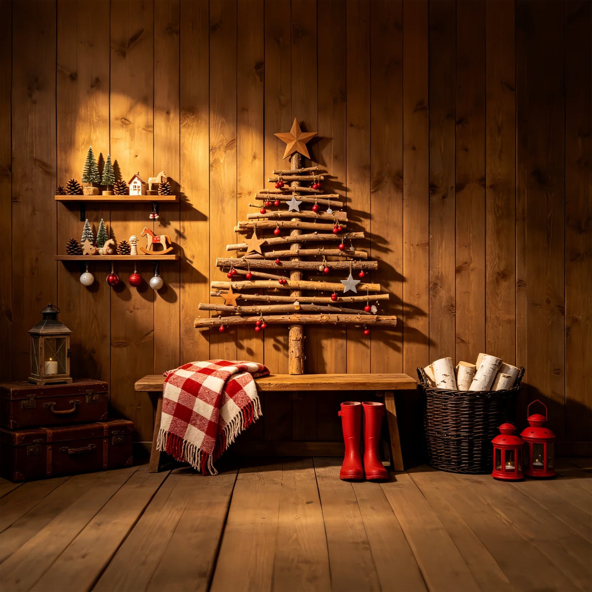 Rustic Christmas Backdrops Country Wooden Tree DecoAr Indoor Christmas BackdropsUK ZTT69-42