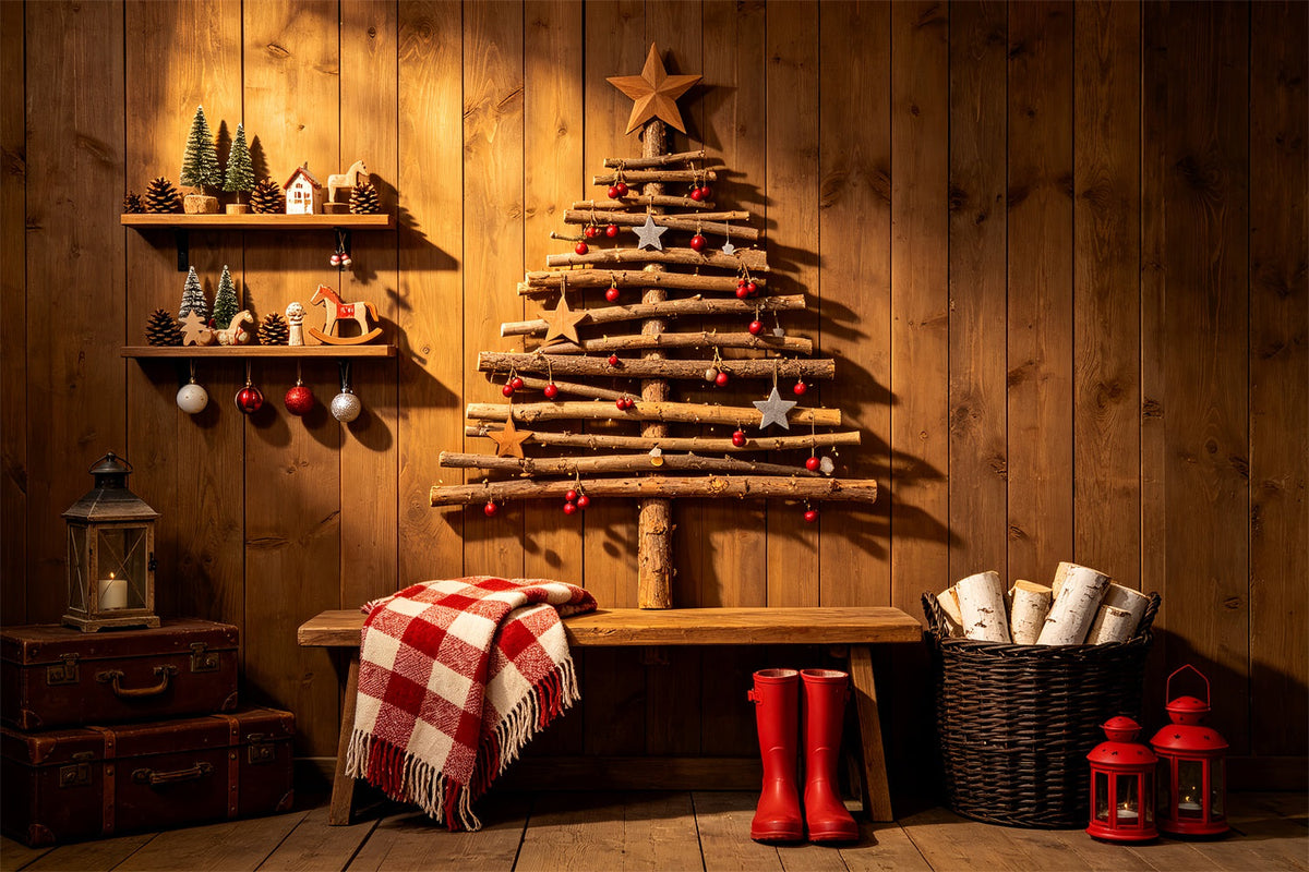 Rustic Christmas Backdrops Country Wooden Tree DecoAr Indoor Christmas BackdropsUK ZTT69-42