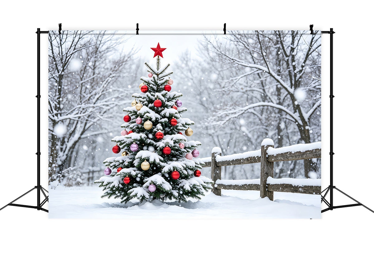 Christmas Snow Backdrop Snowy Forest Tree Landscape Christmas Muslin BackdropsUK ZTT69-48