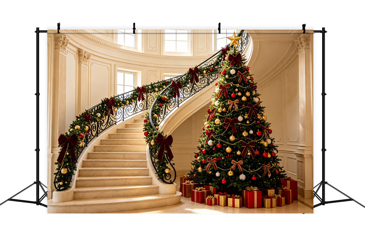 Victorian Christmas Backdrops Elegant Staircase Garland Decor Indoor Christmas BackdropsUK ZTT69-5