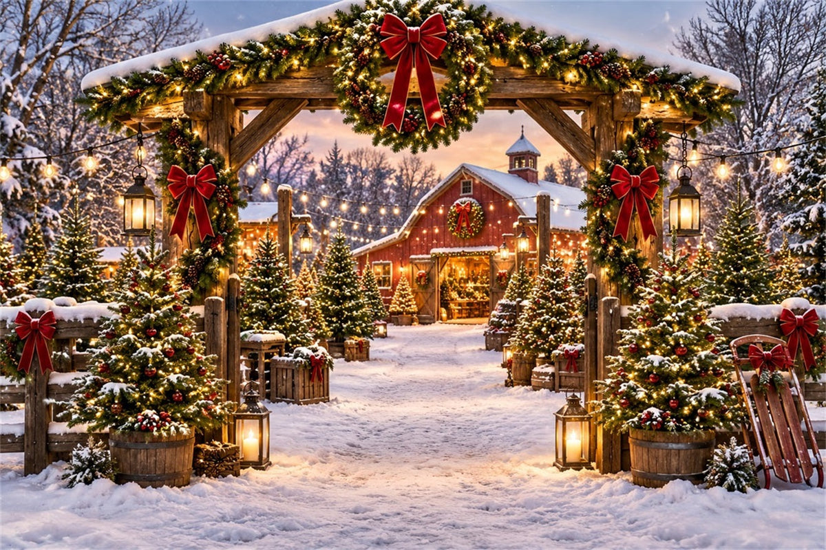 Christmas Tree Farm Backdrop Rustic Barn Garland Entrance Christmas Tree Backdrop UK ZTT69-51