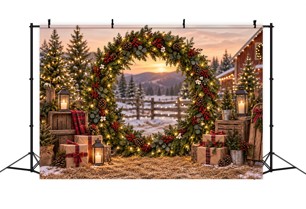 Christmas Tree Farm Photo Backdrop Evergreen Wreath Farm Gateway Christmas Tree Backdrop UK ZTT69-52