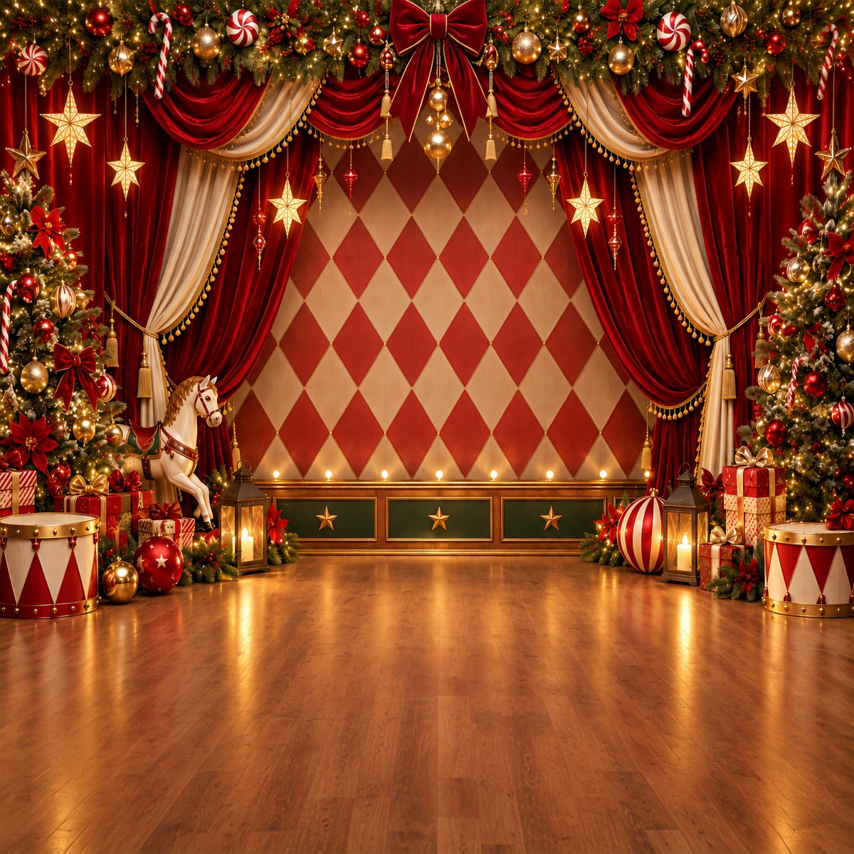 Christmas Backdrops For Photos Velvet Curtain Carousel Stage Christmas Photo Backdrops UK ZTT69-54